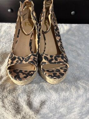 Report Leopard Print Platform Espadrille Wedges - Tan/Black